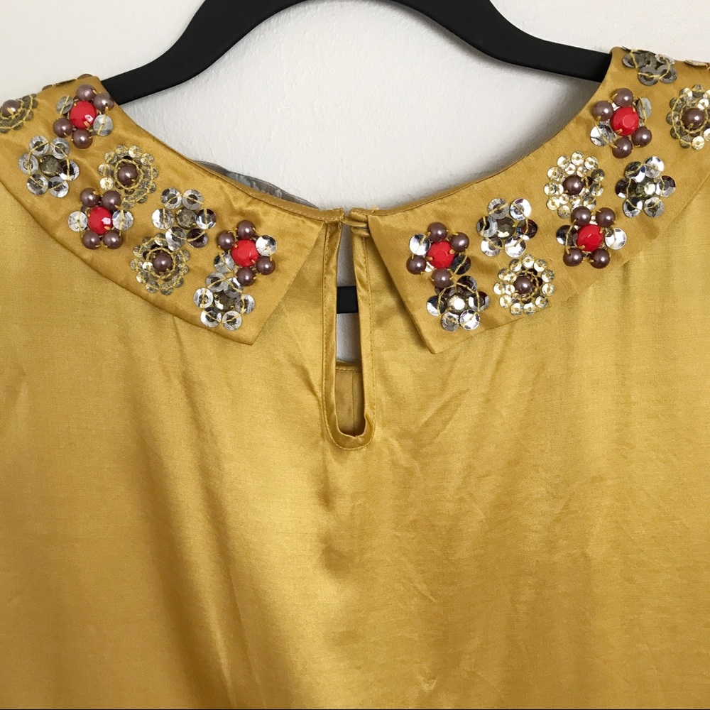 Boden Gold Silk Blend Embellished Collar Sleeveless Blouse US14 - Picture 8 of 12